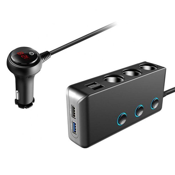 Photo 1 of Quick Charge 3.0 Cigarette Lighter Splitter, 12V/24V 3-Socket 120W DC Power Car Adapter with LED Voltmeter Main Switch, 8.5A 4 USB Fast Outlets, Three Independent ON/Off
