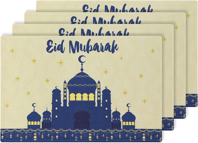 Photo 1 of (3 pack)  Feuille Eid Mubarak Placemats Set of 4 Decorations and Ramadan, 12 mats total