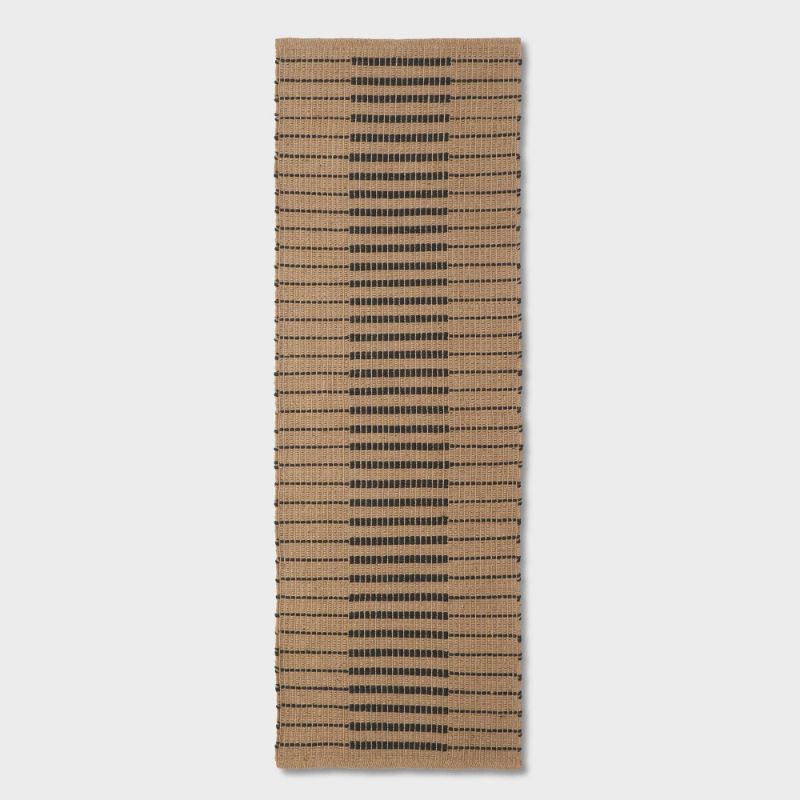 Photo 1 of 2'4"x7' Runner Reseda Hand Woven Striped Jute Cotton Area Rug Black - Threshold™ Designed with Studio McGee