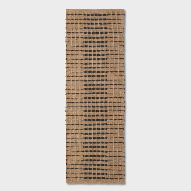 Photo 1 of 2'4"x7' Runner Reseda Hand Woven Striped Jute Cotton Area Rug Black - Threshold™ Designed