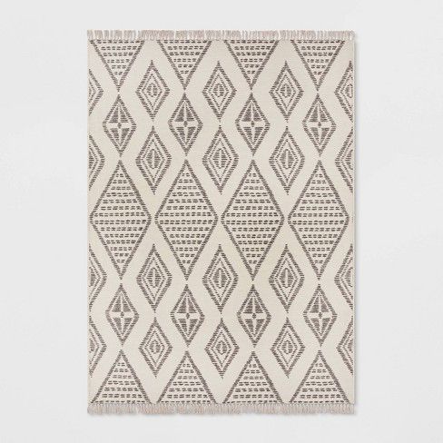 Photo 1 of 7' X 10' Dashed Diamond Woven Outdoor Rug Ivory/charcoal Gray - Opalhouse