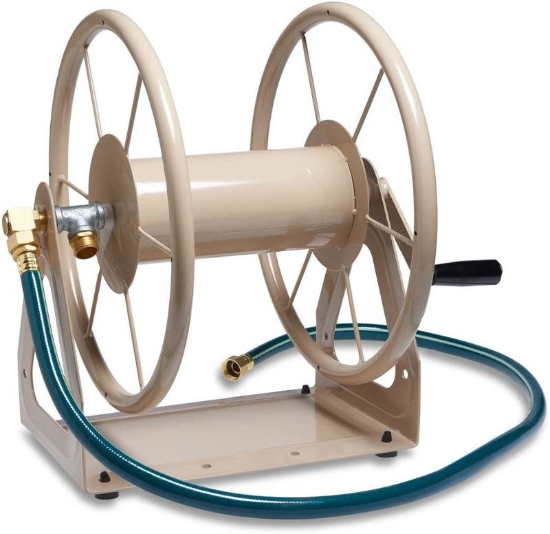 Photo 1 of Liberty Garden Products 703-1 Multi-Purpose Steel Garden Wall/Floor Mount Hose Reel, Tan
