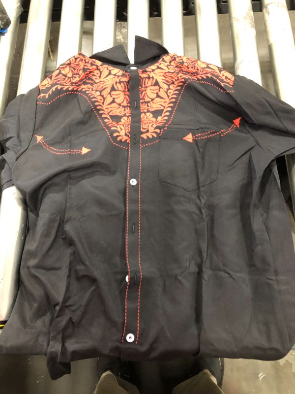 Photo 1 of Generic black and orange button up with design 
Size M