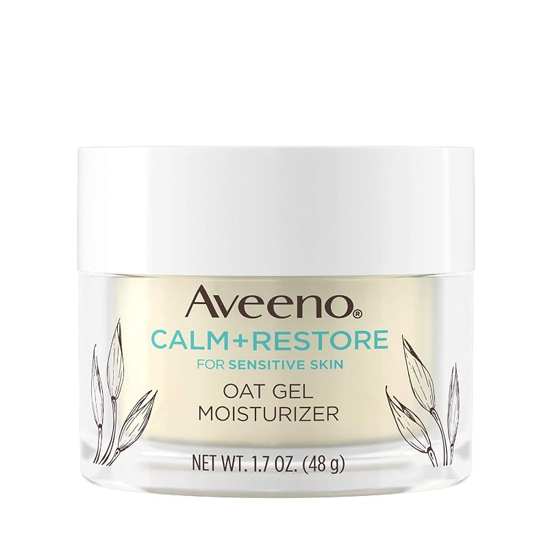 Photo 1 of Aveeno Calm + Restore Oat Gel Facial Moisturizer for Sensitive Skin, Lightweight Gel Cream Face Moisturizer with Prebiotic Oat and Feverfew, Hypoallergenic, Fragrance- and Paraben-Free, 1.7 oz
