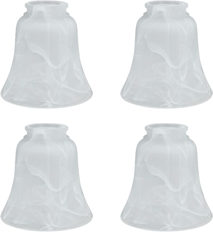 Photo 1 of Aspen Creative 23030-4 Transitional Style Replacement Bell Shaped Glass Shade with 2 1/8" Fitter Size (4 Pack), 4 3/4" high x 4 3/4" Diameter, Alabaster
