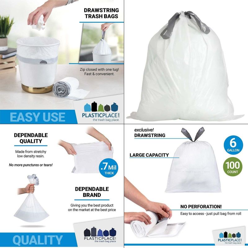 Photo 1 of 17 In. X 20 In. 6 Gal. White Drawstring Bags, 0.7 Mil (100-count) |
