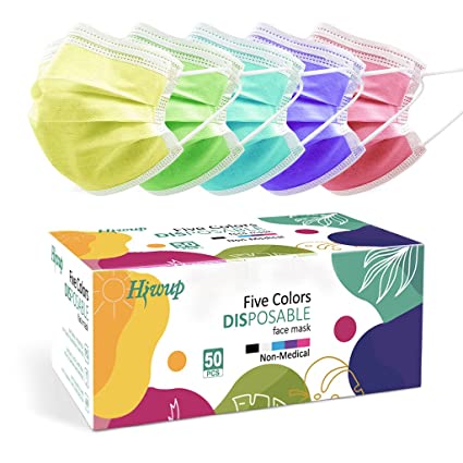 Photo 1 of 2 packs ---50 Pack HIWUP Multicolor Disposable Face Masks PFE 99% Face Mask Suitable For Adults And Teens (COLORS MAY VARY)
