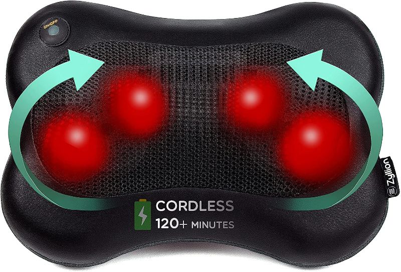 Photo 1 of Zyllion Shiatsu Back and Neck Massager - Cordless Rechargeable 3D Kneading Massage Pillow with Heat for Muscle Pain Relief - Black (ZMA-13RB-BK)
