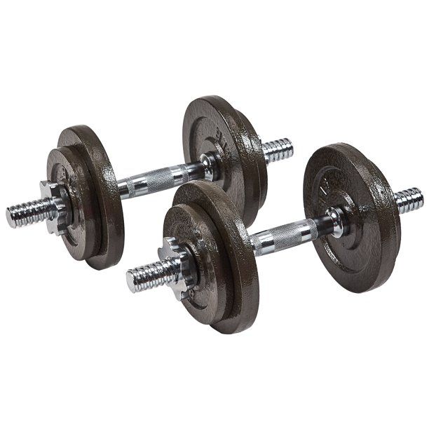 Photo 1 of  Contoured Handle Cast Iron Adjustable Dumbbell Weight Set, 20lb Pair
