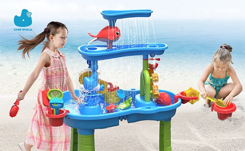 Photo 1 of ConeWhale Kids Sand Water Table for Toddlers, 3-Tier Sand Table and Water Play Table, Kids Beach Toys Activity Sensory Play Table Outdoor Toys for Toddler Boys Girls Age 1-3
