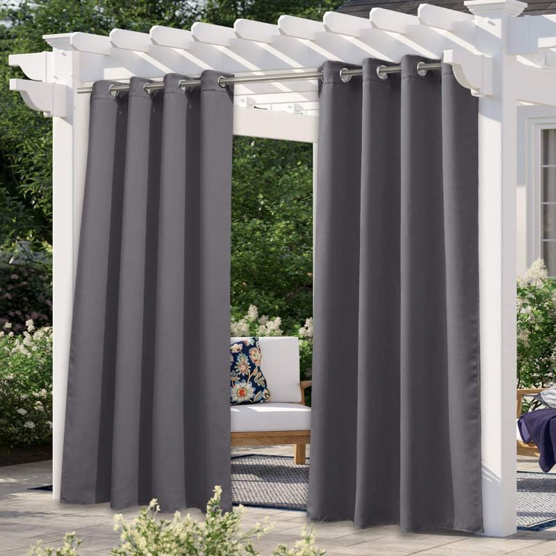 Photo 1 of  108" L Outdoor Curtain for Patio Waterproof, Thermal Insulated Grommet Blackout Outdoor / Indoor Curtain Privacy Protect for Landscape / Arbor, 1 Panel, 52" Wide, Grey
