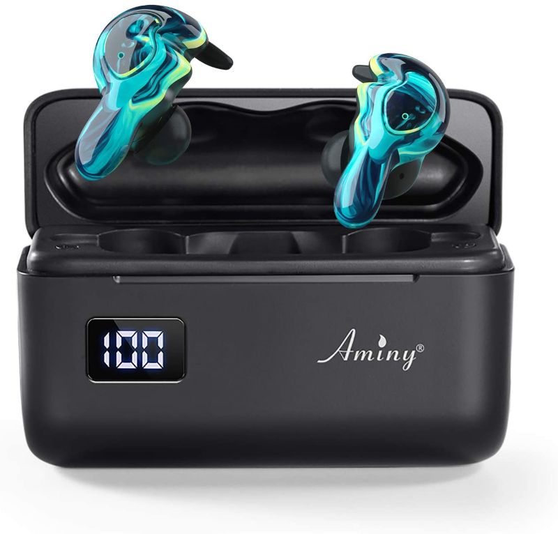 Photo 1 of AMINY U-King True Wireless Earbuds Waterproof IPX7 Bluetooth Earbuds Wireless Headphones Bluetooth Headphones,HiFi 5.0 Wireless Earbuds 120Hrs Playing Time with Charging Case-Cool Blue
