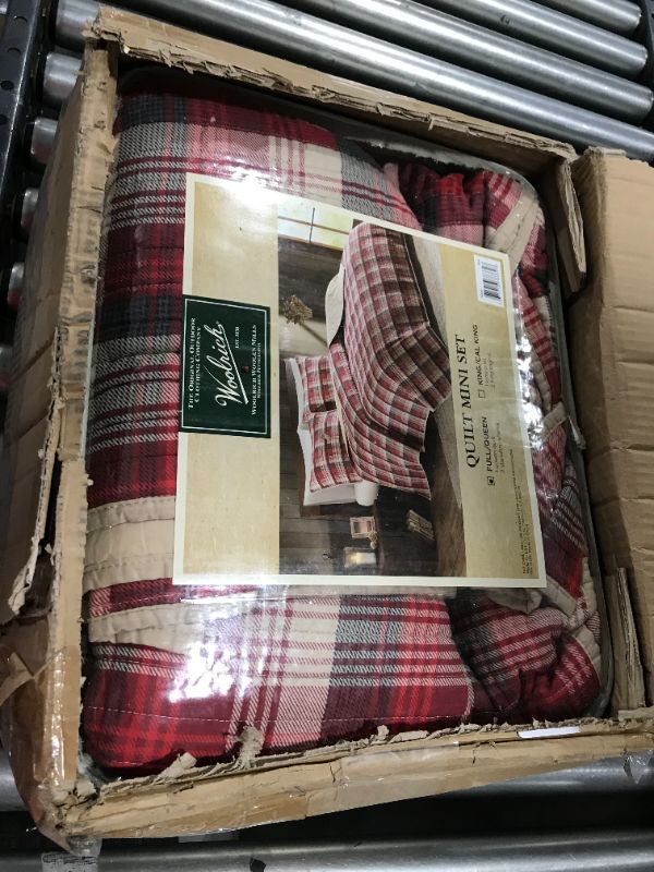 Photo 2 of Woolrich Tasha Reversible Quilt Set - Cottage Styling Reversed to Solid Color, All Season Lightweight Coverlet, Cozy Bedding Layer, Matching Shams, Oversized Full/Queen, Tasha, Plaid Red/Tan, 3 Piece
