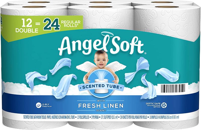 Photo 1 of Angel Soft Toilet Paper with Fresh Linen Scented Tube, 12 Double Rolls, 214 2-Ply Sheets Per Roll--- 4 pack
