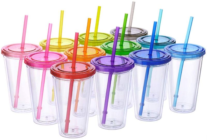 Photo 1 of  Insulated Double Wall Tumbler Cup with Lid, Reusable Straw  Colors may vary
