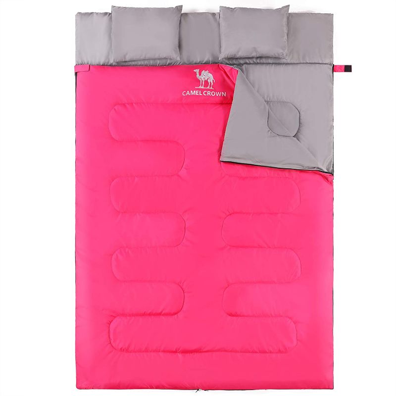 Photo 1 of CAMEL CROWN Double/Single Sleeping Bag for Backpacking, Camping, Hiking,Outdoor Activities, Cold Weather 2 Person Waterproof Sleeping Bag for Adults Or Teens.
