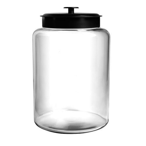 Photo 1 of Anchor Hocking 2.5 Gallon Montana Glass Jar with Lid (2 piece, black metal, dishwasher safe)
