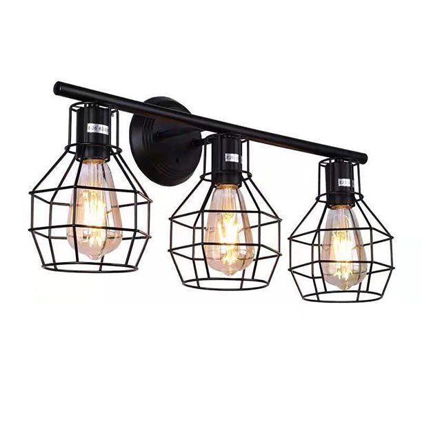 Photo 1 of 2/3/4 Light Bathroom Vanity Light Fixture, Industrial Wire Cage Wall Sconces Rustic Farmhouse Style Wall Light for Bathroom Living Room ( Bulb not included)

