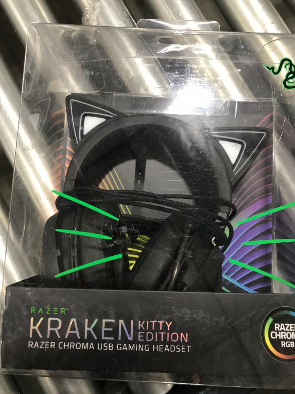 Photo 2 of Razer Kraken Kitty RGB USB Gaming Headset: THX 7.1 Spatial Surround Sound - Chroma RGB Lighting - Retractable Active Noise Cancelling Mic - Lightweight Aluminum Frame - for PC - Classic Black