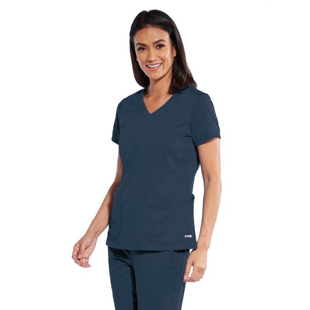 Photo 1 of Barco Grey's Anatomy GRT049 Women's 4-Pocket V-Neck Love Zipper Scrub Top Steel M