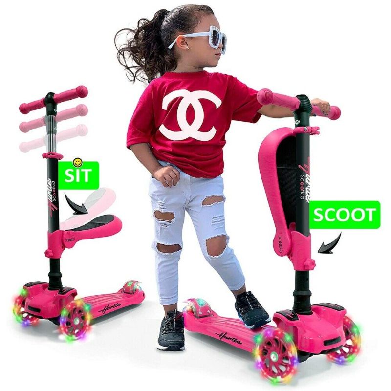 Photo 1 of Hurtle ScootKid 3 Wheel Child Ride On Toy Scooter w/ LED Wheels, Pink