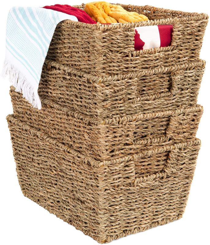 Photo 1 of Best Choice Products Set of 4 Multipurpose Stackable Seagrass Storage Clothing Laundry Baskets for Bathroom