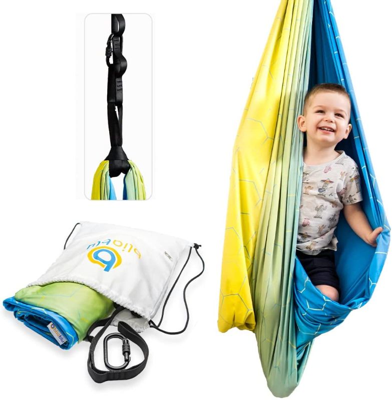 Photo 1 of BLIABLU Indoor Swing for Kids + Hanging Kit, Indoor Sensory Swing, Therapy Swing Great for Kids with ADHD, Autism, Sensory Processing Disorder - Double Layer Pod Swing Chair - Honeycomb
