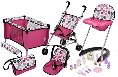 Photo 1 of 21Piece Doll Care Set with Stroller, High Chair, Play Yd & More
