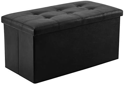 Photo 1 of YOUDENOVA 30 inches Folding Storage Ottoman, 80L Storage Bench for Bedroom and Hallway, Faux Leather Black Footrest with Foam Padded Seat, Support 350lbs