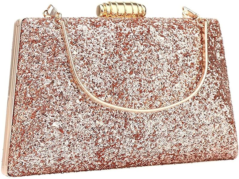 Photo 1 of Ditanjia Rose Gold Clutch Bag for Wedding, Glitter Evening Purse Elegant Sequins Party Chain Shoulder Bag Handbag women's clutches (Color : Rose Gold Color)
