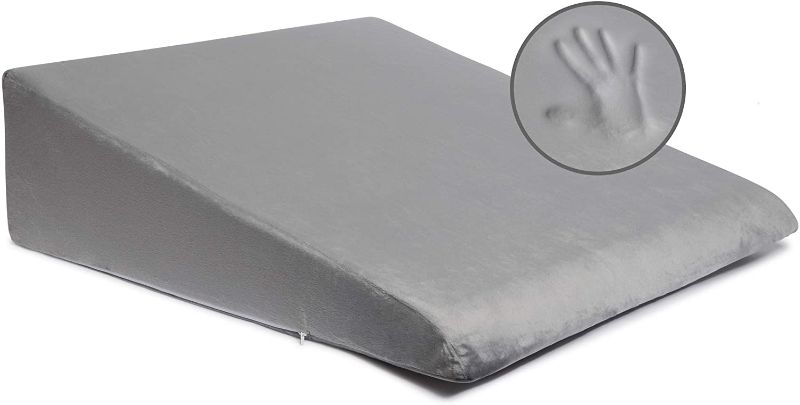 Photo 1 of Bed Wedge Pillow with Memory Foam Top -Helps with Acid Reflux and Gerds, Reduce Neck and Back Pain, Snoring, and Respiratory Problems- Breathable and Washable Cover (7.5 Inch) (Velour Grey)