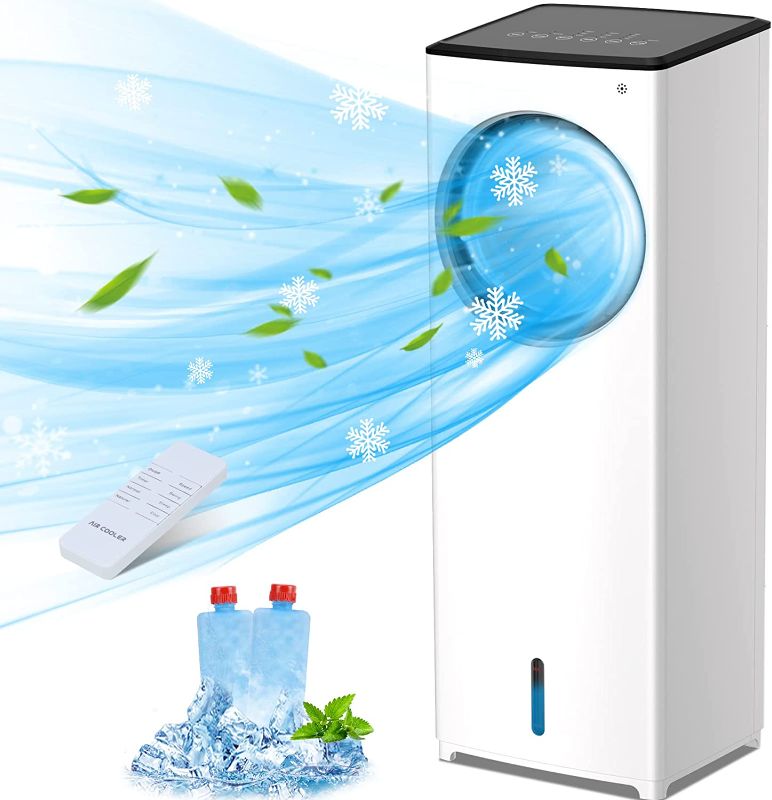 Photo 1 of Portable Air Conditioner, Evaporative Air Cooler, 3 in 1 Personal AC with 3 Modes 3 Speeds, 2L Large Water Tank, Bladeless Swamp Cooler with Remote Control & Timer Fast Cooling for Room Home Office
