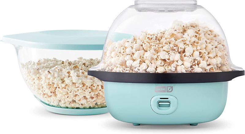 Photo 1 of Dash SmartStore™ Deluxe Stirring Popcorn Maker, Hot Oil Electric Popcorn Machine with Large Lid for Serving Bowl and Convenient Storage, 24 Cups – Aqua
