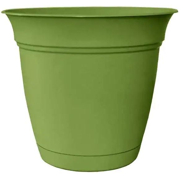 Photo 1 of BOX OF 19 Belle 10 in. Dia. Peridot Green Plastic Planter with Attached Saucer
