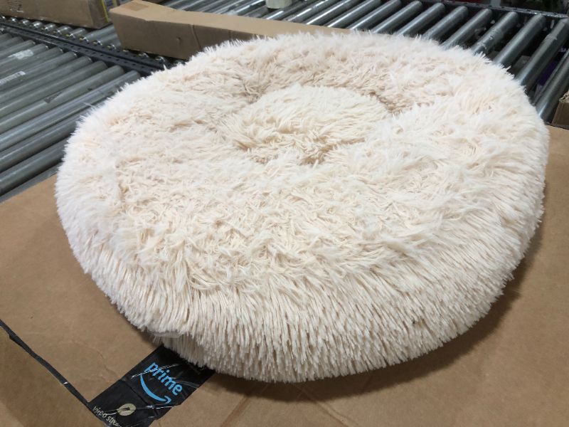 Photo 1 of 24 INCH ROUND FUZZY PET BED, TAN