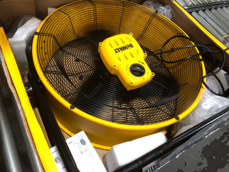 Photo 1 of DEWALT DXF-2490 High-Velocity Industrial, Drum, Floor, Barn, Warehouse Fan, Heavy Duty Air Mover with Adjustable Tilt & Large Wheel, 24", Yellow
