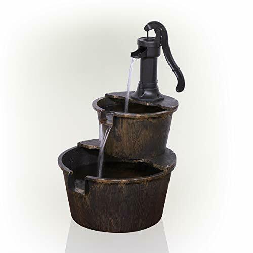 Photo 1 of Alpine Corporation 27" Tall 2-Tier Barrel and Pump Waterfall Fountain Bronze