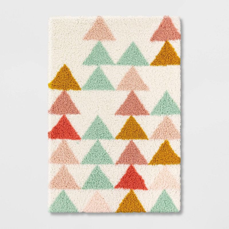 Photo 1 of 4'x5'6" Triangles Shag Rug Pink/Mint - Pillowfort™

