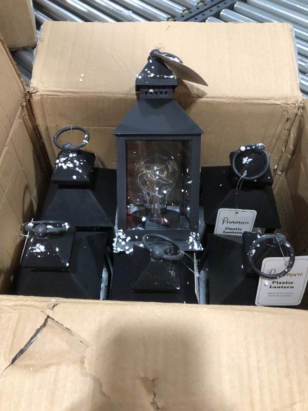 Photo 2 of 10.4”H Decorative Plastic Black Lantern with 6Hours Timer and Traditional Bulb Inside Using Battery for Indoor and Outdoor Hanging Lantern Decor for Home Party
