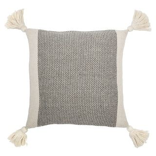 Photo 1 of 3R Studios Grey and Cream Square Cotton 18 in. X 18 in. Blend Pillow with Corner Tassels, Gray
