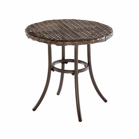 Photo 1 of 18 in. Mix and Match Brown Round Metal Outdoor Patio Accent Table--small 
