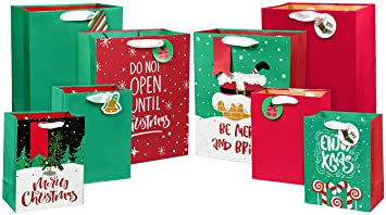 Photo 1 of WRAPAHOLIC Christmas Assorted Gift Bag Bundle with Mix-n-Match Gift Tags, Enjoy Xmas (Pack of 8 Gift Bags: 4 Large 13", 4 Medium Gift Bags 9"; 8 Gift Tags) 3 PACK 
