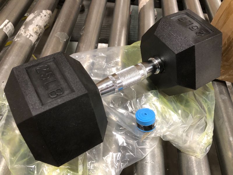 Photo 2 of YOUXI 25lb Hex Rubber Dumbbell with Metal Handles, Weight Set Rubber Coated cast Iron Hex Black Dumbbell
