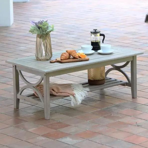 Photo 1 of Abbington Weathered Teak Wood Outdoor Coffee Table
