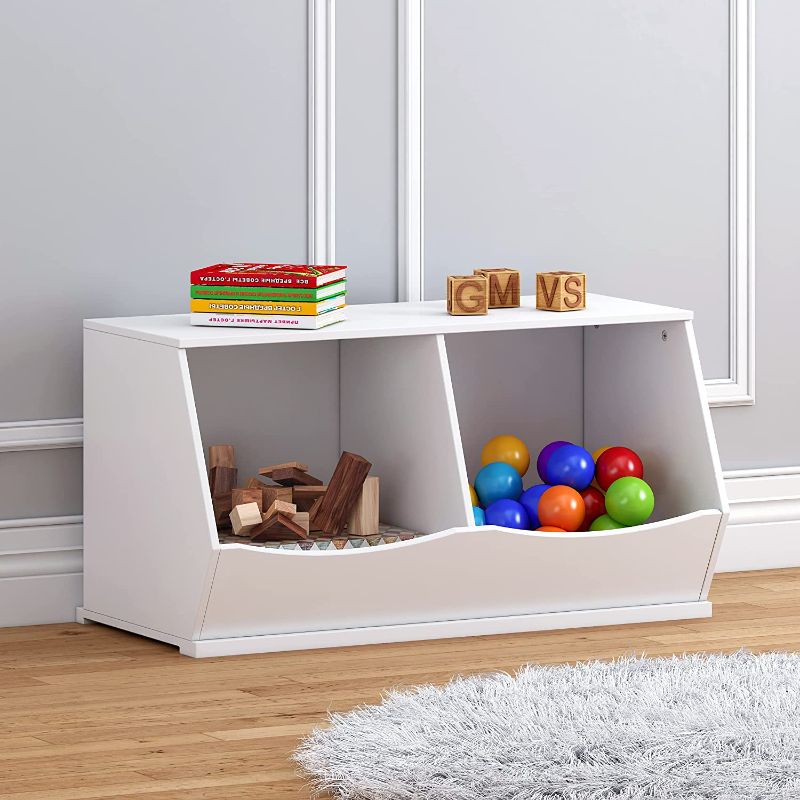 Photo 1 of UTEX Toy Storage Organizer,Stackable Kids Toy Storage Cubby with 2 Bins,Toy Boxes and Storage for Playroom,Bedroom,Nursery School,White
