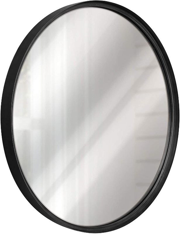 Photo 1 of Black Round Wall Mirror - 27.5 Inch Large Round Mirror, Rustic Accent Mirror for Bathroom, Entry, Dining Room, & Living Room. Metal Black Round Mirror for Wall, Vanity Mirror Large Circle Wall Mirror
