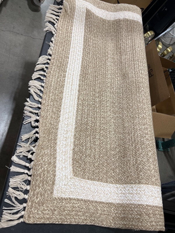Photo 4 of Braided Outdoor Rug with Fringe Neutral/Ivory  5'x7'----dirty item