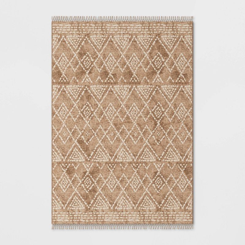 Photo 1 of 7' X 10' Geometric Outdoor Rug Tonal Linen