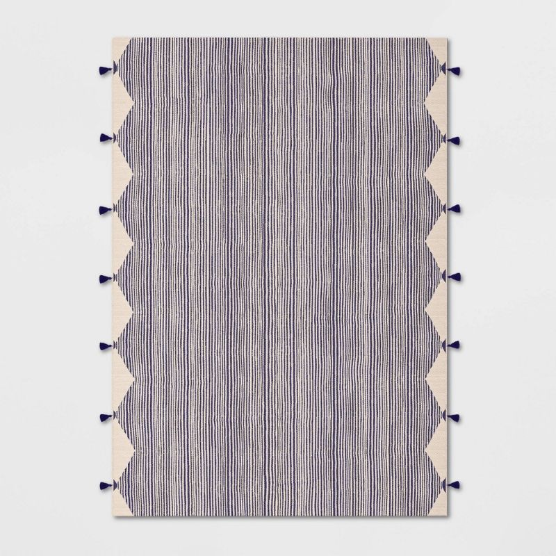 Photo 1 of 7' X 10' Linear Global Stripe Outdoor Rug Navy/Ivory - Project 62™