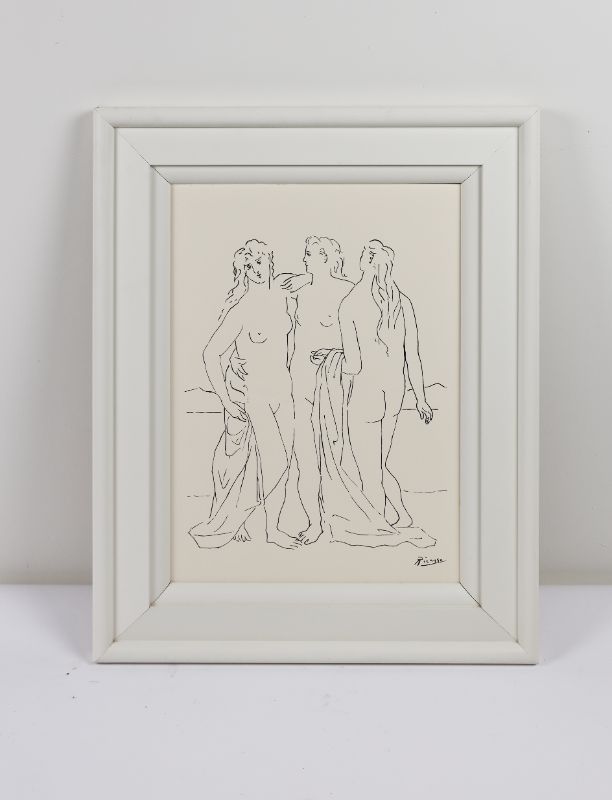 Photo 1 of Pablo Picasso Black  White Print Style Artwork Approx H 29 X W 24 Inches Framed in White